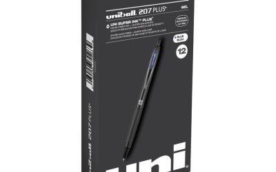 207 Plus+ Gel Pen, Retractable, Medium 0.7 mm, Blue Ink, Black Barrel, Dozen