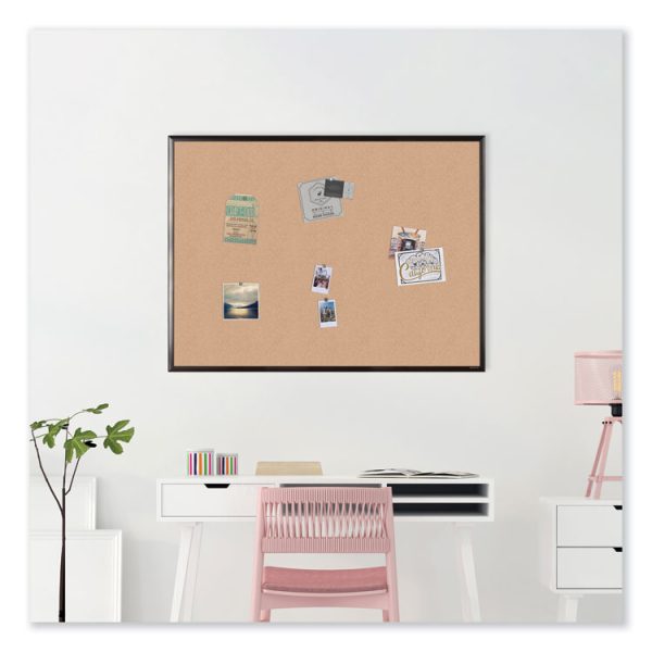 Cork Bulletin Board with Black Aluminum Frame, 47 x 35, Tan Surface - Image 3