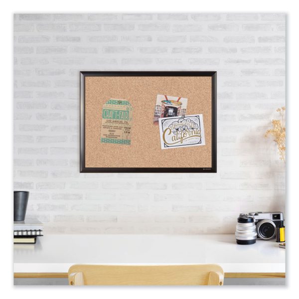 Cork Bulletin Board with Black Aluminum Frame, 47 x 35, Tan Surface - Image 4