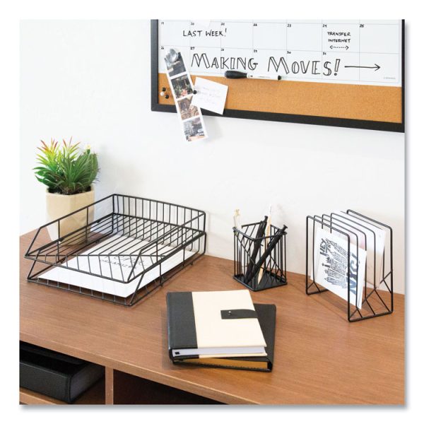 Vena Desktop Organization Kit, 8 Compartments, Letter Sorter, Paper Tray, Pencil Cup, Black, Metal - Image 2