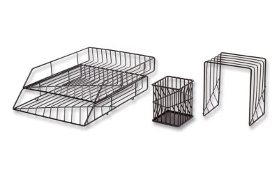 Vena Desktop Organization Kit, 8 Compartments, Letter Sorter, Paper Tray, Pencil Cup, Black, Metal