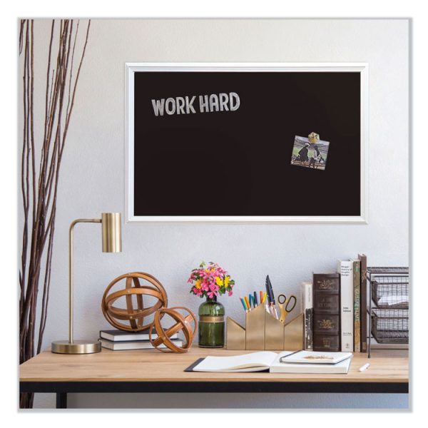 Magnetic Chalkboard with Decor Frame, 30 x 20, Black Surface, White Wood Frame - Image 2