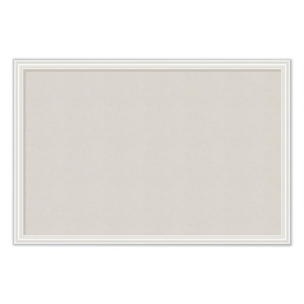 Linen Bulletin Board with Decor Frame, 30 x 20, Tan Surface, White Wood Frame