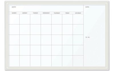 Magnetic Dry Erase Calendar with Decor Frame, One Month, 30 x 20, White Surface, White Wood Frame