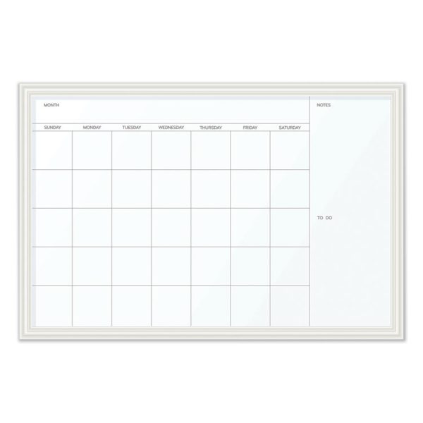 Magnetic Dry Erase Calendar with Decor Frame, One Month, 30 x 20, White Surface, White Wood Frame