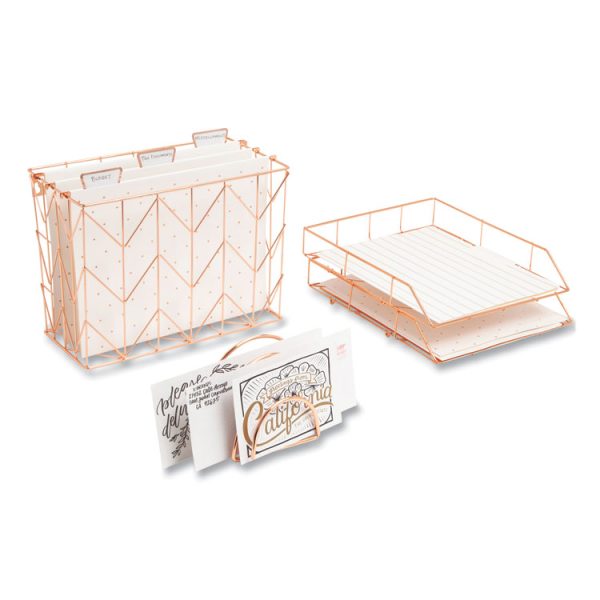 Letter-Size Desktop Fashion Filing Set, Rose Gold, (1) Rack, (3) Hanging Folders, (3) File Folders, (2) Trays,(1) Mail Sorter - Image 7