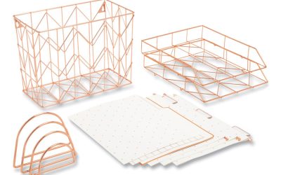 Letter-Size Desktop Fashion Filing Set, Rose Gold, (1) Rack, (3) Hanging Folders, (3) File Folders, (2) Trays,(1) Mail Sorter