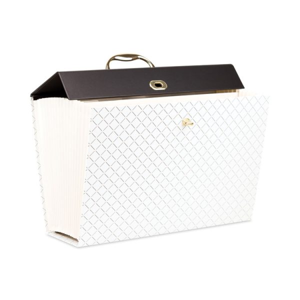 Expanding File Box, 5.25" Expansion, 19 Sections, Twist-Lock Latch Closure, 2/5-Cut Tabs, Letter Size, White/Black/Gold - Image 3