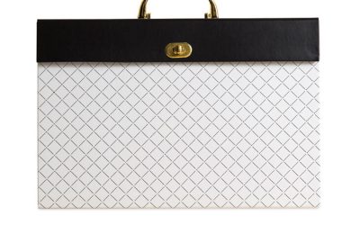 Expanding File Box, 5.25″ Expansion, 19 Sections, Twist-Lock Latch Closure, 2/5-Cut Tabs, Letter Size, White/Black/Gold