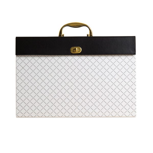 Expanding File Box, 5.25" Expansion, 19 Sections, Twist-Lock Latch Closure, 2/5-Cut Tabs, Letter Size, White/Black/Gold