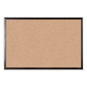Cork Bulletin Board with Black Aluminum Frame, 35 x 23, Tan Surface