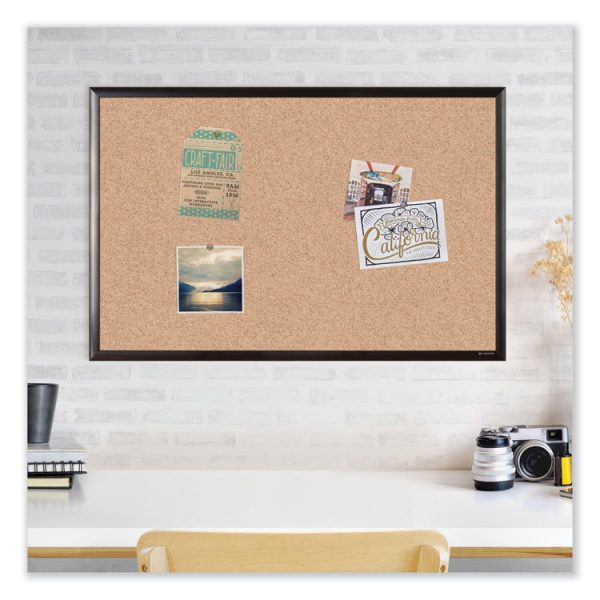 Cork Bulletin Board with Black Aluminum Frame, 35 x 23, Tan Surface - Image 2