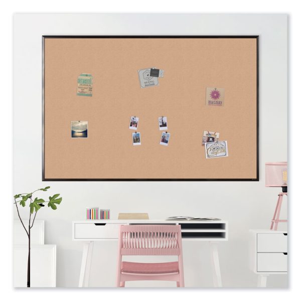 Cork Bulletin Board with Black Aluminum Frame, 70 x 47, Tan Surface - Image 3