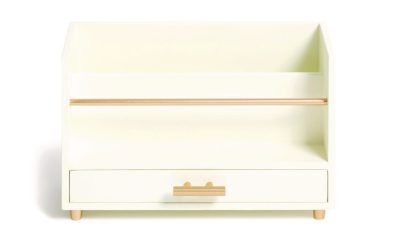 Juliet Desk Organizer, 3 Compartments, 1 Drawer, 9.5″ x 4.2″ x 4.9″, White/Gold, Wood/Metal