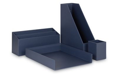 Four-Piece Desk Organization Kit, Magazine Holder/Paper Tray/Pencil Cup/Storage Bin, Chipboard, Navy