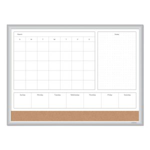4N1 Magnetic Dry Erase Combo Board, 23 x 17, Tan/White Surface, Silver Aluminum Frame