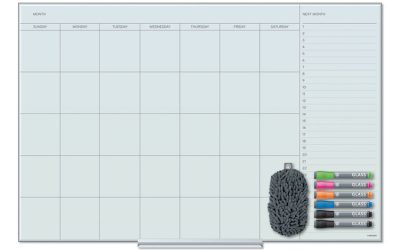 Floating Glass Dry Erase Undated One Month Calendar, 35 x 23, White
