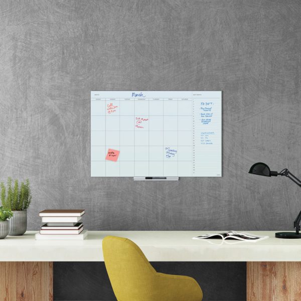 Floating Glass Dry Erase Undated One Month Calendar, 35 x 23, White - Image 2
