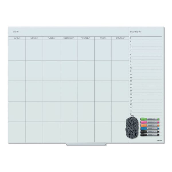 Floating Glass Dry Erase Undated One Month Calendar, 47 x 35, White