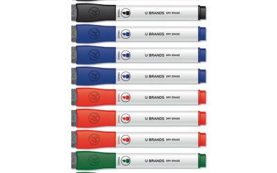 Chisel Tip Low-Odor Dry-Erase Markers With Erasers, Broad Chisel Tip, Assorted Colors, 12/pack