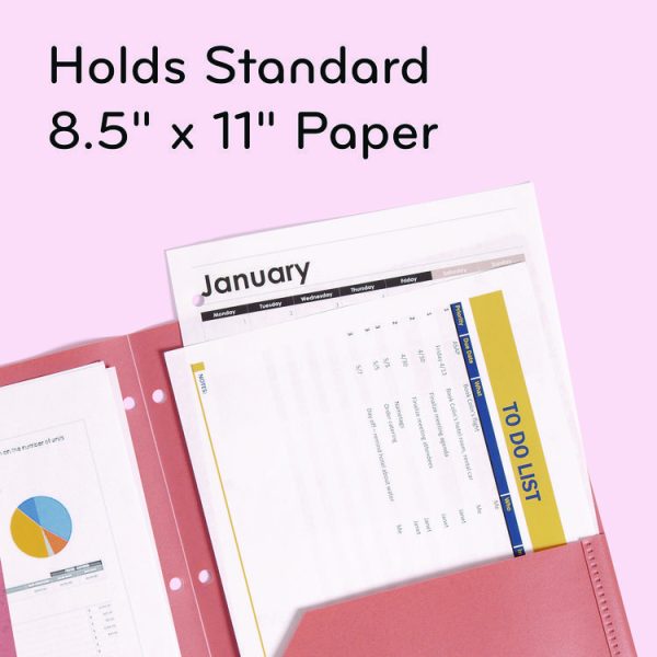 U-Eco Poly Two-Pocket Folders, Three-Hole Punched, Poly/Wheat Straw, 11 x 8.5, Assorted,12/Pack - Image 4