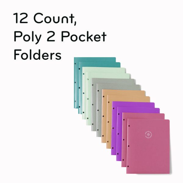 U-Eco Poly Two-Pocket Folders, Three-Hole Punched, Poly/Wheat Straw, 11 x 8.5, Assorted,12/Pack - Image 6