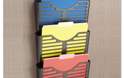 Recycled Plastic Cubicle Triple File Pocket, Cubicle Pins Mount, 13.5 x 4.75 x 28, Charcoal