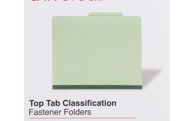 Four-Section Pressboard Classification Folders, 2″ Expansion, 1 Divider, 4 Fasteners, Letter Size, Green Exterior, 10/Box