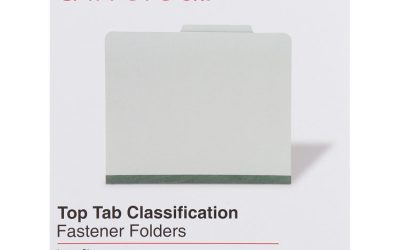 Four-Section Pressboard Classification Folders, 2″ Expansion, 1 Divider, 4 Fasteners, Letter Size, Gray Exterior, 10/Box