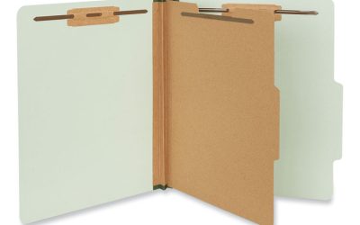 Four-Section Pressboard Classification Folders, 2″ Expansion, 1 Divider, 4 Fasteners, Letter Size, Gray-Green, 10/Box