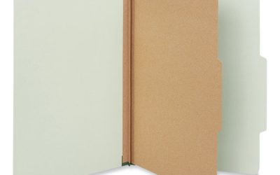 Four-Section Pressboard Classification Folders, 2″ Expansion, 1 Divider, 4 Fasteners, Legal Size, Green Exterior, 10/Box