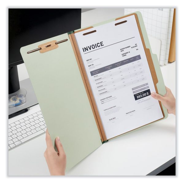 Four-Section Pressboard Classification Folders, 2" Expansion, 1 Divider, 4 Fasteners, Legal Size, Green Exterior, 10/Box - Image 4