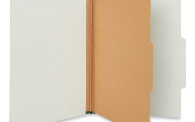 Four-Section Pressboard Classification Folders, 2″ Expansion, 1 Divider, 4 Fasteners, Legal Size, Gray Exterior, 10/Box