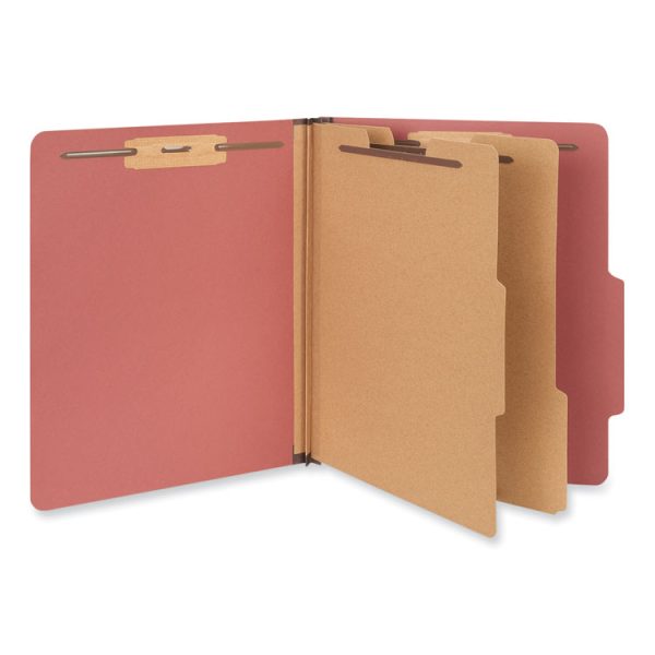 Six-Section Pressboard Classification Folders, 2" Expansion, 2 Dividers, 6 Fasteners, Letter Size, Red Exterior, 10/Box - Image 2
