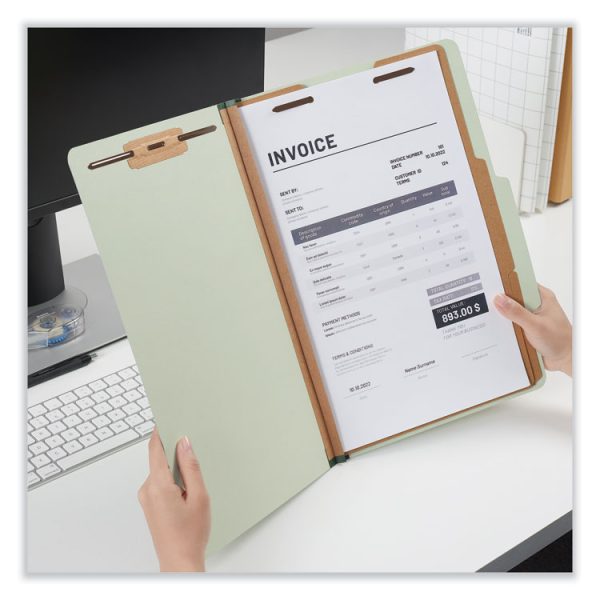 Six-Section Pressboard Classification Folders, 2" Expansion, 2 Dividers, 6 Fasteners, Legal Size, Green Exterior, 10/Box - Image 4