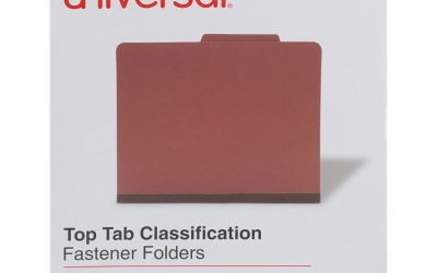 Eight-Section Pressboard Classification Folders, 3″ Expansion, 3 Dividers, 8 Fasteners, Letter Size, Red Exterior, 10/Box