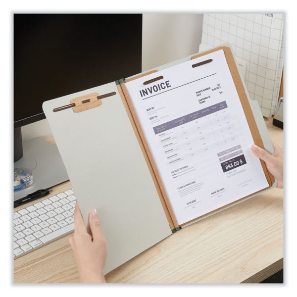 Eight-Section Pressboard Classification Folders, 3" Expansion, 3 Dividers, 8 Fasteners, Letter Size, Gray Exterior, 10/Box - Image 3