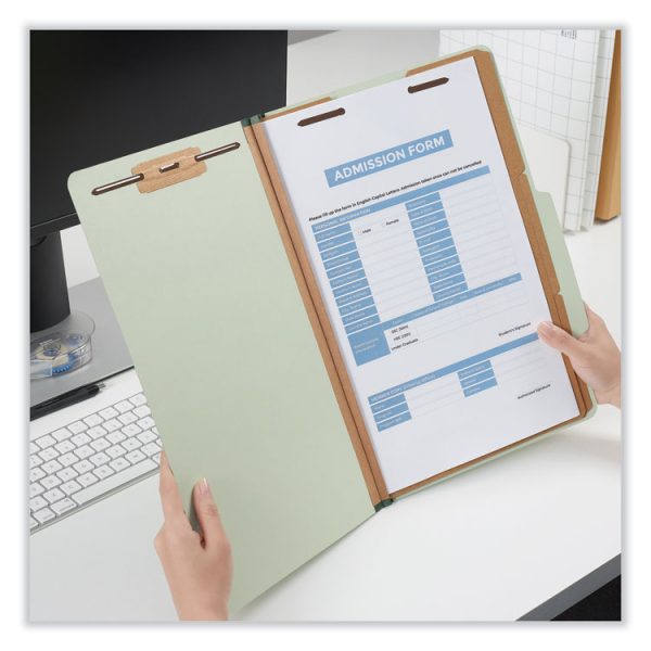 Eight-Section Pressboard Classification Folders, 3" Expansion, 3 Dividers, 8 Fasteners, Legal Size, Green Exterior, 10/Box - Image 3