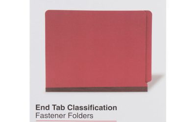 Red Pressboard End Tab Classification Folders, 2″ Expansion, 2 Dividers, 6 Fasteners, Letter Size, Red Exterior, 10/Box