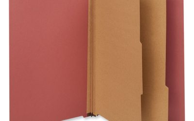 Red Pressboard End Tab Classification Folders, 2″ Expansion, 2 Dividers, 6 Fasteners, Legal Size, Red Exterior, 10/Box