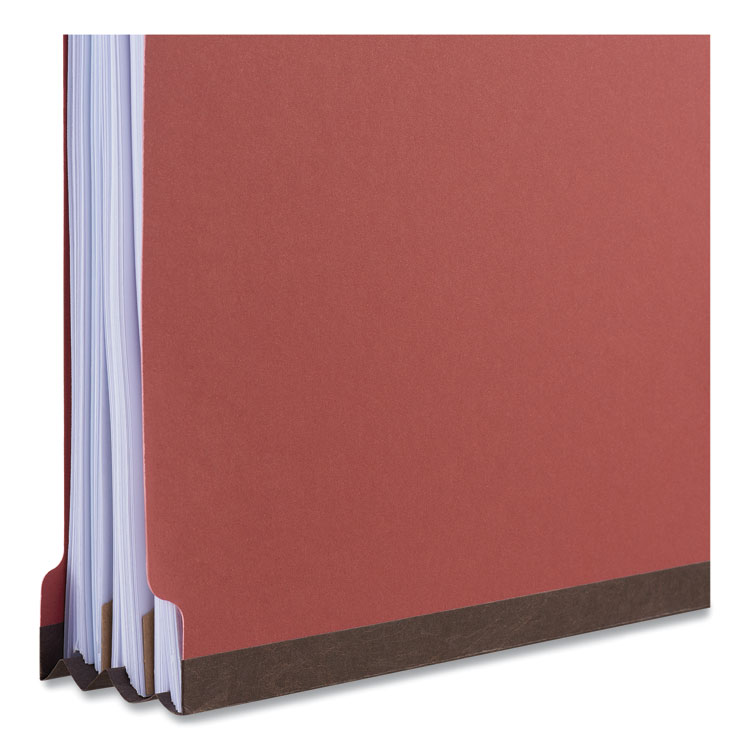 Red Pressboard End Tab Classification Folders, 2" Expansion, 2 Dividers, 6 Fasteners, Legal Size, Red Exterior, 10/Box - Image 3