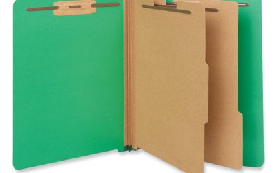 Deluxe Six-Section Pressboard End Tab Classification Folders, 2 Dividers, 6 Fasteners, Letter Size, Green, 10/Box