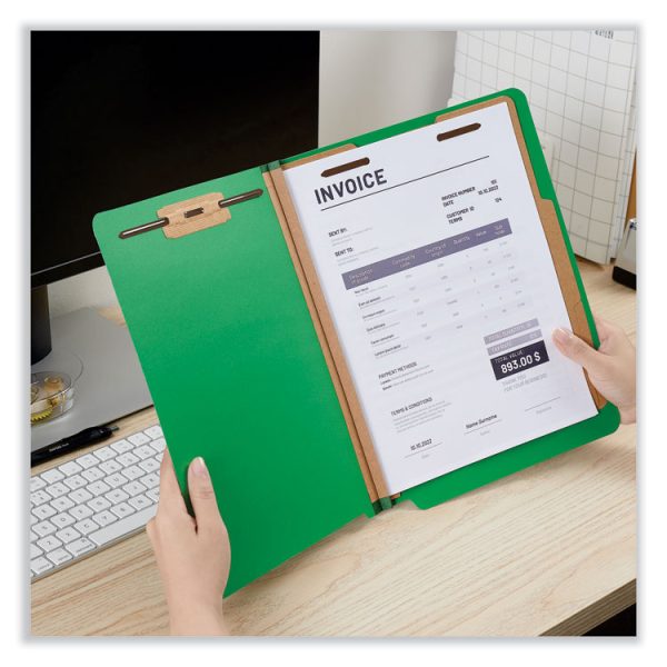 Deluxe Six-Section Pressboard End Tab Classification Folders, 2 Dividers, 6 Fasteners, Letter Size, Green, 10/Box - Image 4