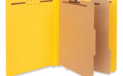 Deluxe Six-Section Pressboard End Tab Classification Folders, 2 Dividers, 6 Fasteners, Letter Size, Yellow, 10/Box