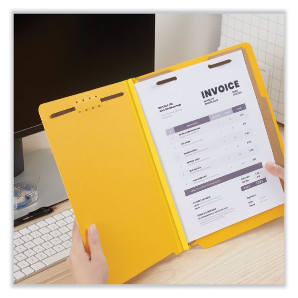 Deluxe Six-Section Pressboard End Tab Classification Folders, 2 Dividers, 6 Fasteners, Letter Size, Yellow, 10/Box - Image 3