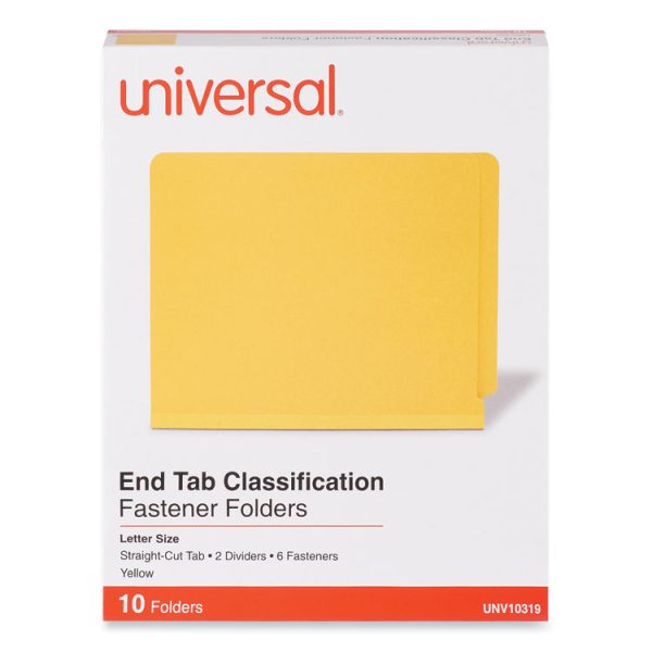 Deluxe Six-Section Pressboard End Tab Classification Folders, 2 Dividers, 6 Fasteners, Letter Size, Yellow, 10/Box - Image 2
