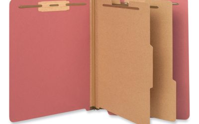 Deluxe Six-Section Pressboard End Tab Classification Folders, 2 Dividers, 6 Fasteners, Letter Size, Bright Red, 10/Box
