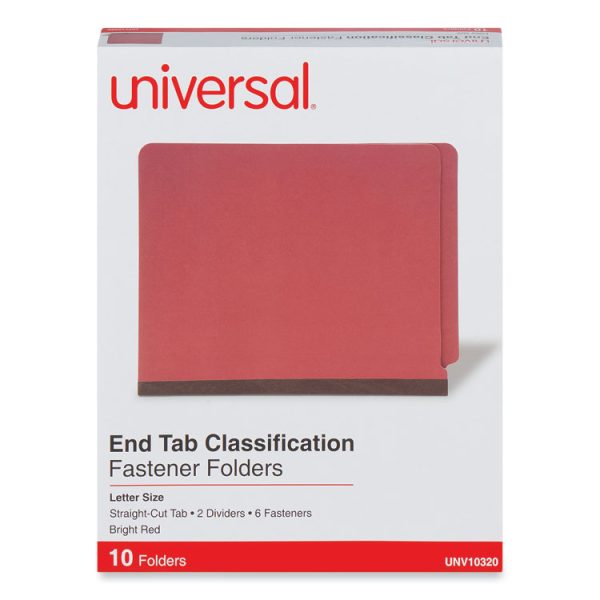 Deluxe Six-Section Pressboard End Tab Classification Folders, 2 Dividers, 6 Fasteners, Letter Size, Bright Red, 10/Box - Image 2