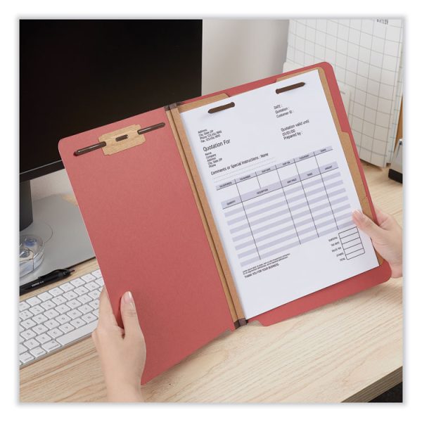 Deluxe Six-Section Pressboard End Tab Classification Folders, 2 Dividers, 6 Fasteners, Letter Size, Bright Red, 10/Box - Image 3