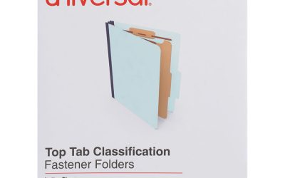 Four-Section Pressboard Classification Folders, 1.75″ Expansion, 1 Divider, 4 Fasteners, Letter Size, Light Blue, 20/Box